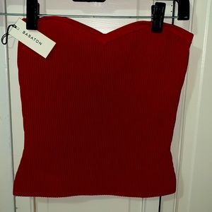 Babaton red ribbed strapless top